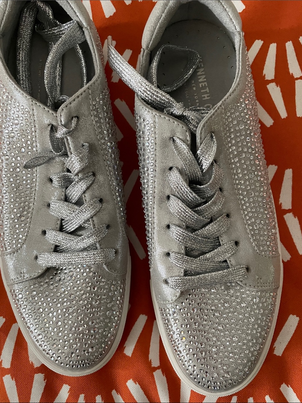 Kenneth Cole Silver Crystal-Embellished Lace-Up Sneakers